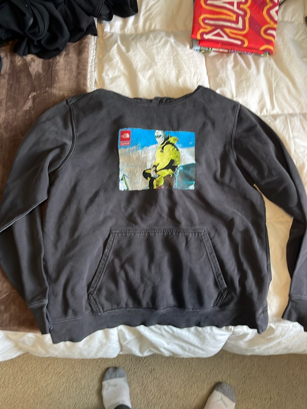 The North Face Men’s Charcoal Crewneck Sweatshirt with Yellow Graphic